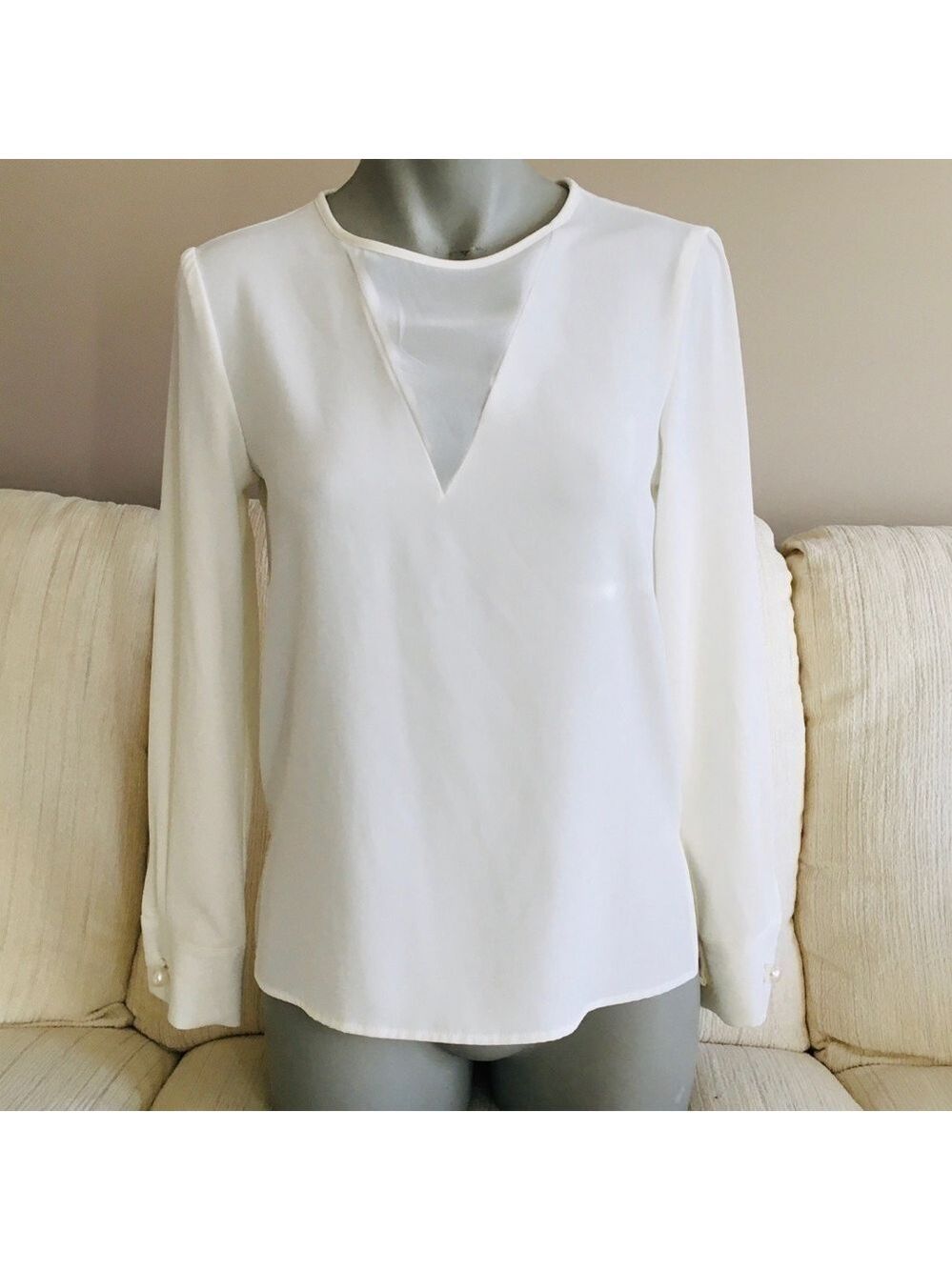 Zara Flowy White Blouse Long Sleeve XS